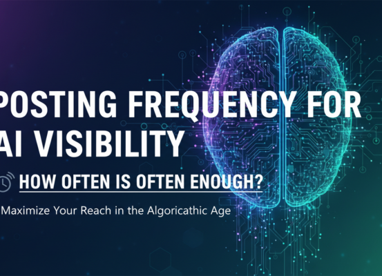 Blog banner with title 'Posting Frequency for AI Visibility: How Often Is Often Enough?' in bold text.
