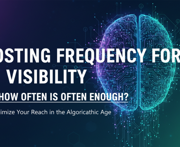 Blog banner with title 'Posting Frequency for AI Visibility: How Often Is Often Enough?' in bold text.