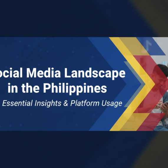 Blog banner with title 'Social Media Landscape in the Philippines: Essential Insights & Platform Usage' with vibrant icons of popular apps.
