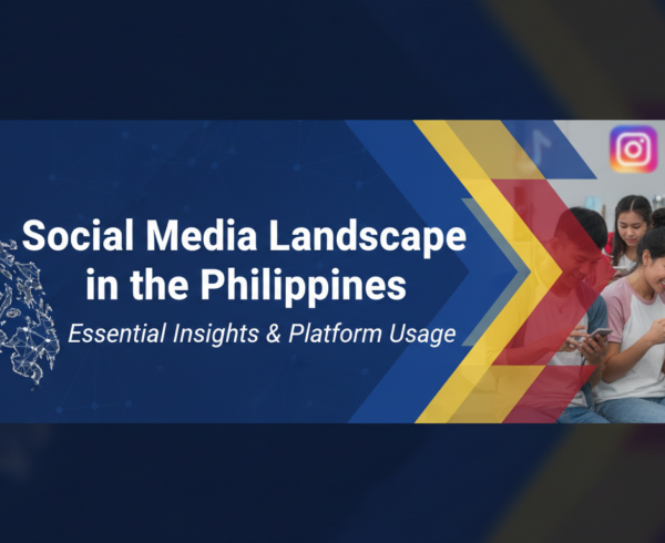 Blog banner with title 'Social Media Landscape in the Philippines: Essential Insights & Platform Usage' with vibrant icons of popular apps.