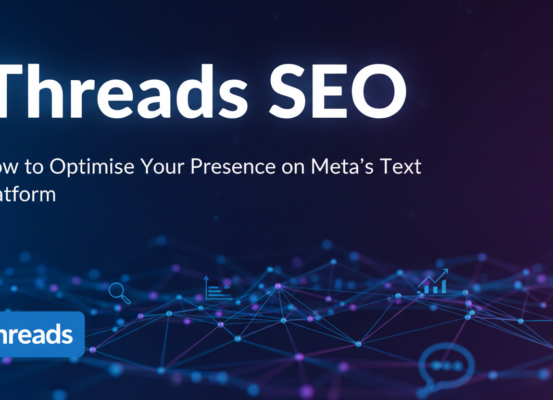 Blog banner with title 'Threads SEO: Optimise Your Presence on Meta's Text Platform'.