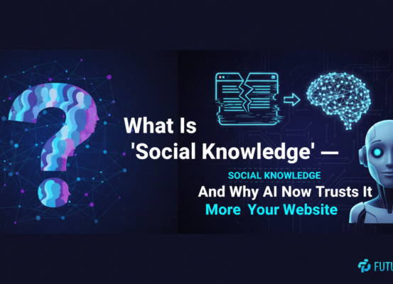 Blog banner with title 'What Is Social Knowledge — And Why AI Now Trusts It More Than Your Website' in bold text