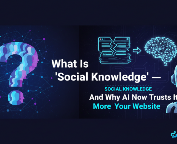 Blog banner with title 'What Is Social Knowledge — And Why AI Now Trusts It More Than Your Website' in bold text