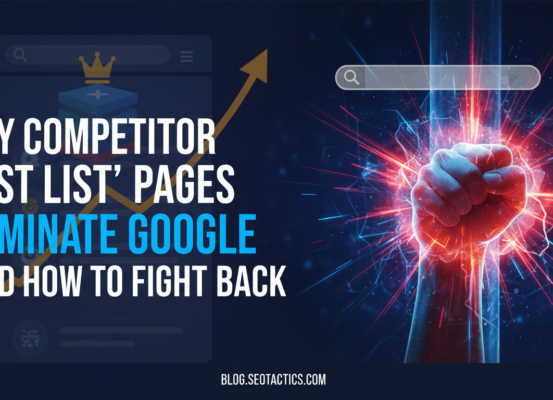 Blog banner with title 'Why Competitor Best List Pages Dominate Google (And How to Fight Back)' in bold font.