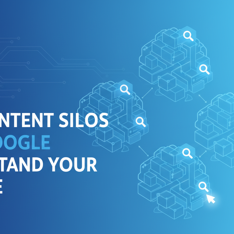 Blog banner with title 'Why Content Silos Help Google Understand Your Website' in bold text.