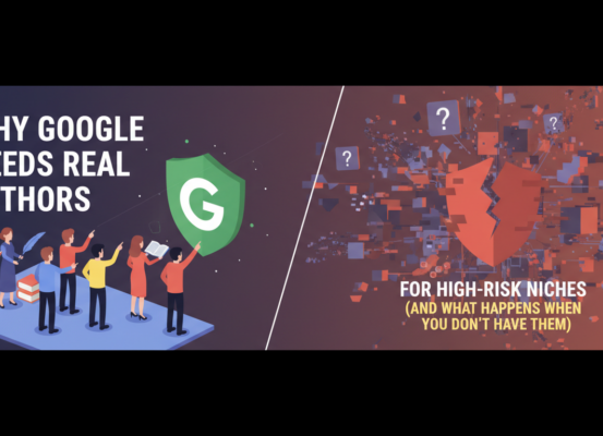 Blog banner with title 'Why Google Needs Real Authors for High-Risk Niches'