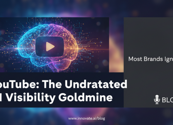 Blog banner with 'YouTube: The Underrated AI Visibility Goldmine Most Brands Ignore' title.