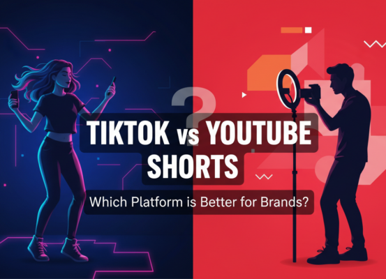 Colorful banner with text 'TikTok vs YouTube Shorts: Which Platform is Better for Brands?'
