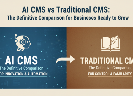 Banner featuring AI CMS vs Traditional CMS title on a futuristic digital background