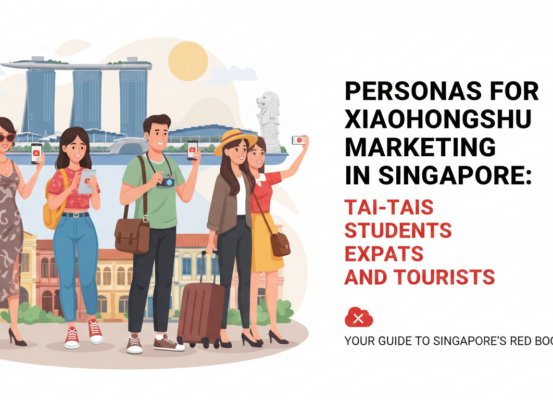 Banner titled 'Personas for Xiaohongshu Marketing in Singapore' with icons of Tai-Tais, Students, Expats, Tourists.
