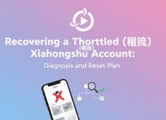 Banner titled 'Recovering a Throttled Xiaohongshu Account: Diagnosis and Reset Plan' with a tech theme.