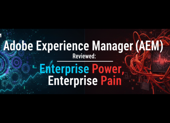 Banner with 'Adobe Experience Manager Reviewed: Enterprise Power, Enterprise Pain' title