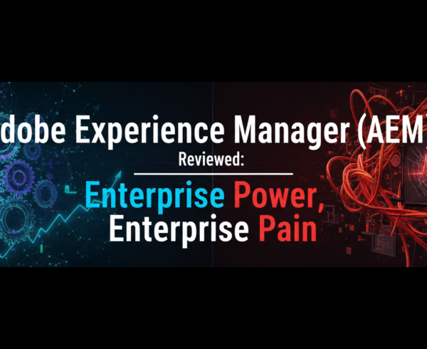 Banner with 'Adobe Experience Manager Reviewed: Enterprise Power, Enterprise Pain' title