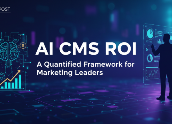Banner with 'AI CMS ROI: A Quantified Framework for Marketing Leaders' in bold text