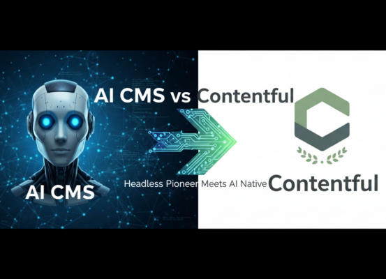 Banner with 'AI CMS vs Contentful: Headless Pioneer Meets AI Native' title, tech-themed design.