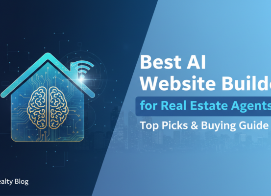 Banner with 'Best AI Website Builder for Real Estate Agents' title and modern design elements