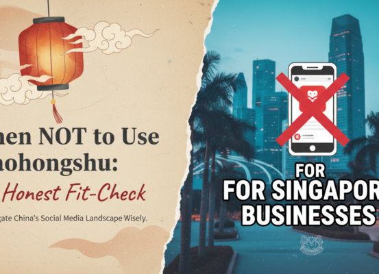 Banner with the title 'When NOT to Use Xiaohongshu' set against Singapore skyline