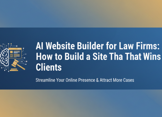 Banner with title 'AI Website Builder for Law Firms: How to Build a Site That Wins Clients' in bold font.