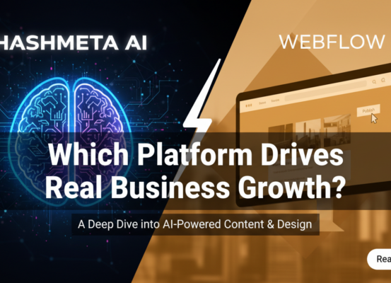 Banner with title 'Hashmeta AI vs Webflow: Which Platform Drives Real Business Growth?'