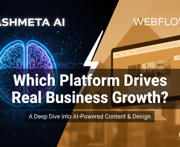 Banner with title 'Hashmeta AI vs Webflow: Which Platform Drives Real Business Growth?'