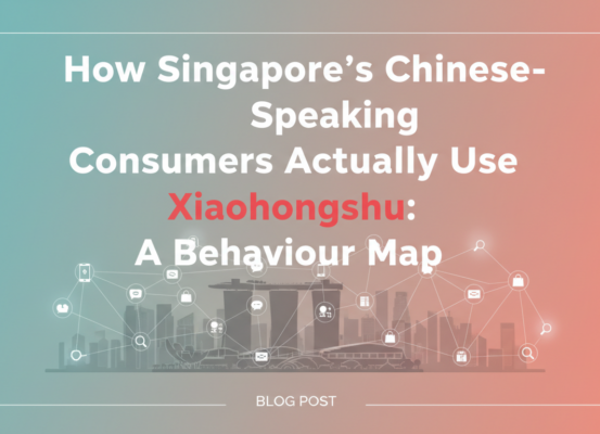 Banner with title 'How Singapore's Chinese-Speaking Consumers Actually Use Xiaohongshu: A Behaviour Map' on a vibrant background.
