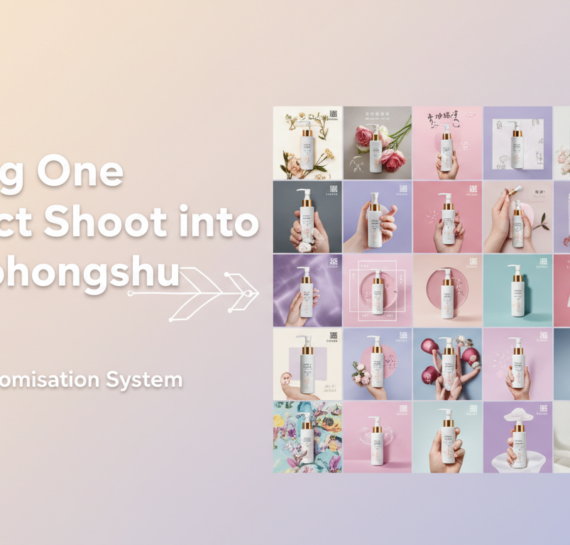 Banner with title 'Turning One Product Shoot into 30 Xiaohongshu Notes', featuring vibrant colors and modern design elements.