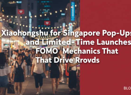 Banner with title 'Xiaohongshu for Singapore Pop-Ups and Limited-Time Launches: FOMO Mechanics That Drive Real Crowds' in bold text on a vibrant, dynamic background.