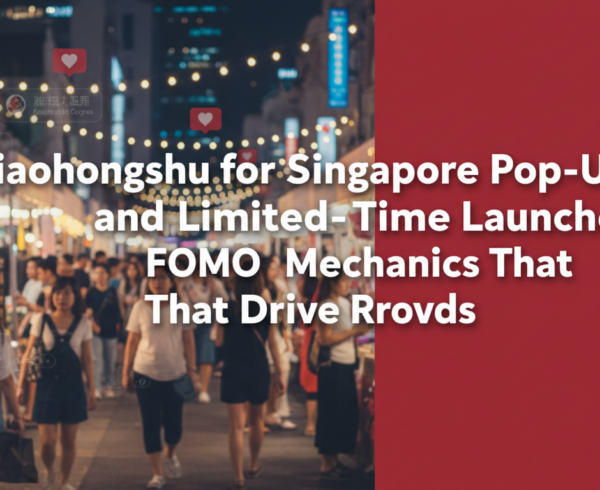 Banner with title 'Xiaohongshu for Singapore Pop-Ups and Limited-Time Launches: FOMO Mechanics That Drive Real Crowds' in bold text on a vibrant, dynamic background.