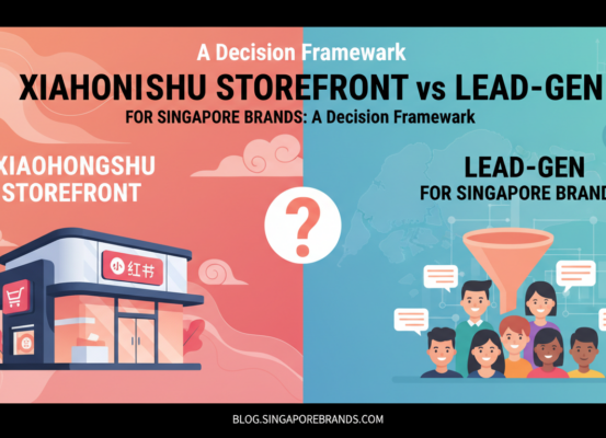 Banner with title 'Xiaohongshu Storefront vs Lead-Gen for Singapore Brands: A Decision Framework', featuring modern design elements.