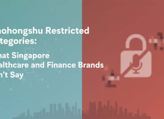 Banner with 'Xiaohongshu Restricted Categories' title, healthcare and finance theme