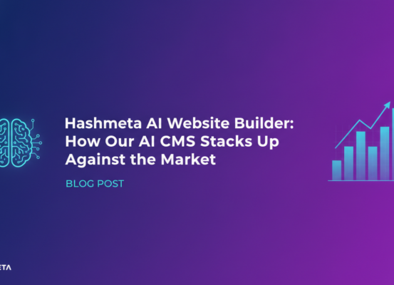 Blog banner for Hashmeta AI Website Builder with title and abstract tech design