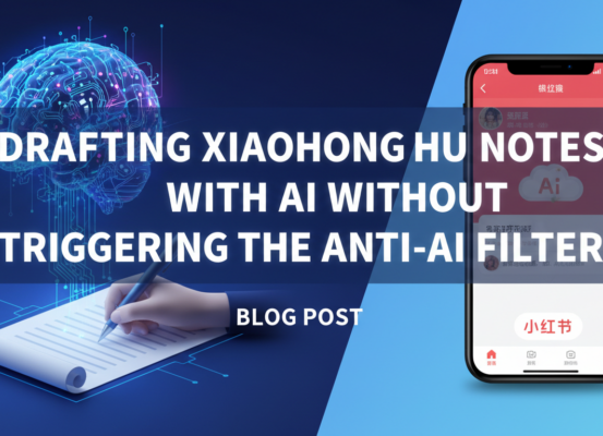 Blog banner with title 'Drafting Xiaohongshu Notes With AI Without Triggering the Anti-AI Filter' in bold text