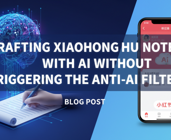 Blog banner with title 'Drafting Xiaohongshu Notes With AI Without Triggering the Anti-AI Filter' in bold text