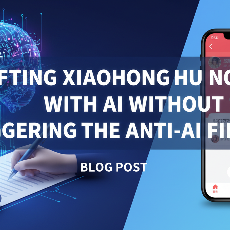Blog banner with title 'Drafting Xiaohongshu Notes With AI Without Triggering the Anti-AI Filter' in bold text