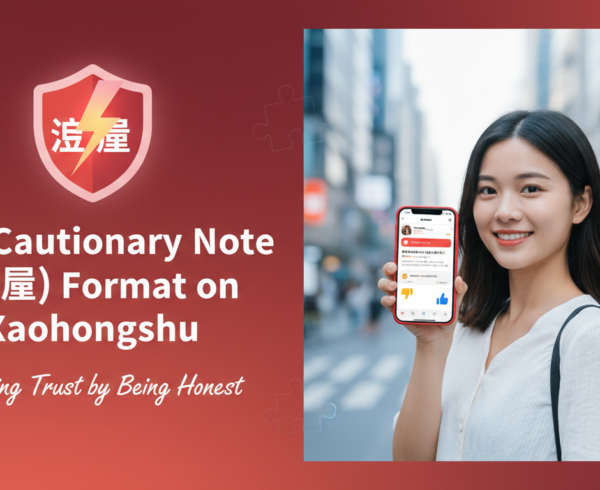 Blog banner with title 'The Cautionary Note (避雷) Format on Xiaohongshu' in bold font.