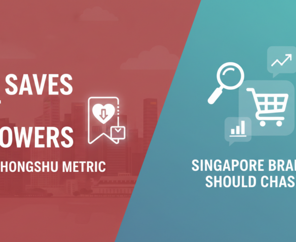 Blog banner with title 'Why Saves Beat Followers: The Xiaohongshu Metric Singapore Brands Should Chase', featuring a trendy, modern design with bold text and vibrant colors.