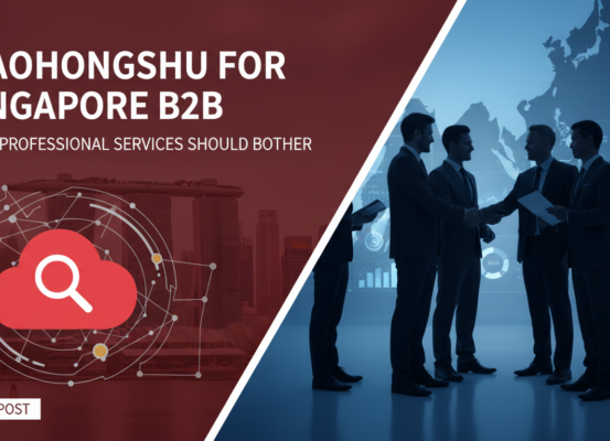 Blog banner with title 'Xiaohongshu for Singapore B2B: When Professional Services Should Bother' in modern font over a sleek, professional background.