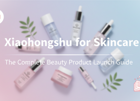 Blog banner with 'Xiaohongshu for Skincare: The Complete Beauty Product Launch Guide' title, pastel colors, skincare theme