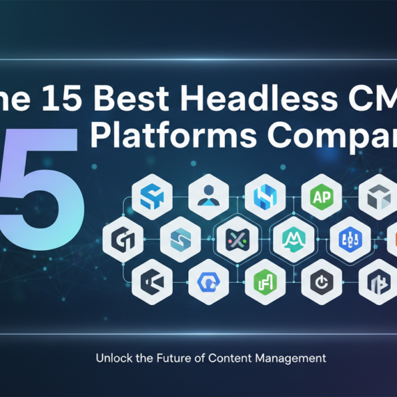Banner for 'The 15 Best Headless CMS Platforms Compared' with modern design elements.