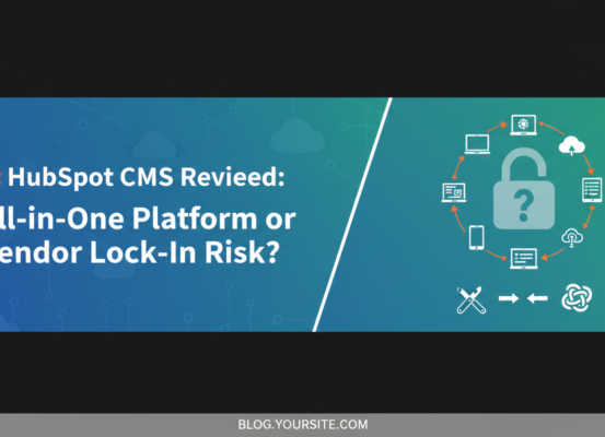 Banner titled 'HubSpot CMS Reviewed: All-in-One Platform or Vendor Lock-In Risk?'