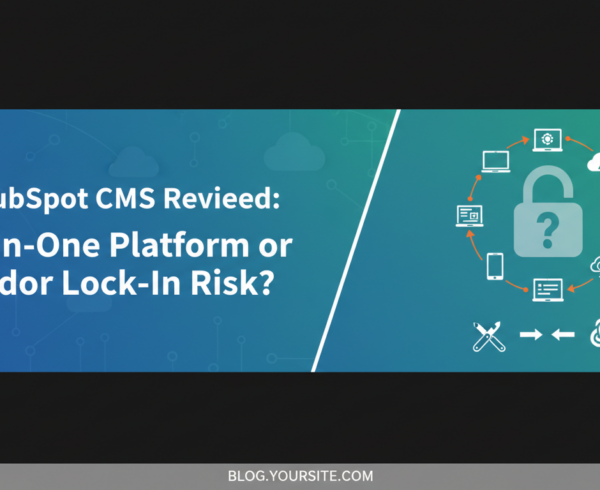 Banner titled 'HubSpot CMS Reviewed: All-in-One Platform or Vendor Lock-In Risk?'