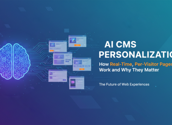 Banner with 'AI CMS Personalization' title, futuristic design, digital theme