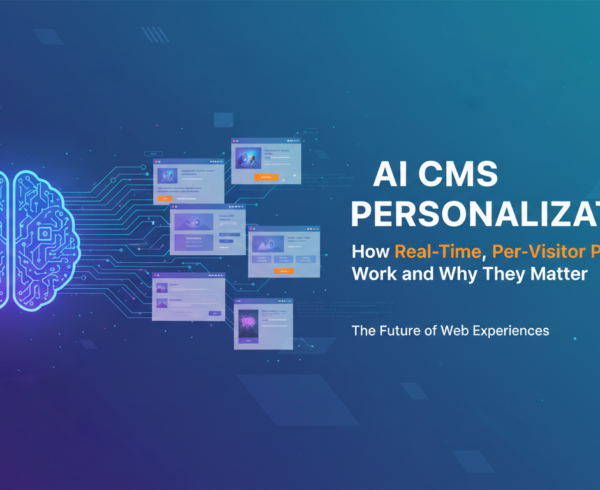 Banner with 'AI CMS Personalization' title, futuristic design, digital theme