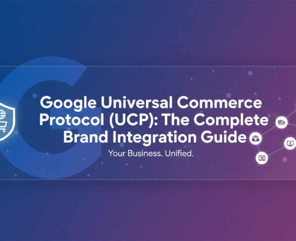 Banner with 'Google Universal Commerce Protocol: Complete Brand Integration Guide' title on a tech-themed background.