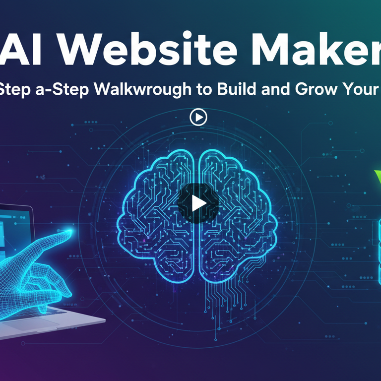 Banner with title 'AI Website Maker: A Step-by-Step Walkthrough to Build and Grow Your Site'.