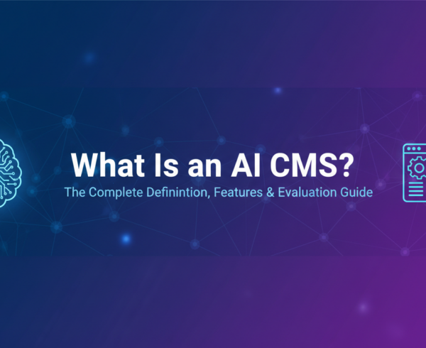 Banner with title 'What Is an AI CMS?' and digital interface theme