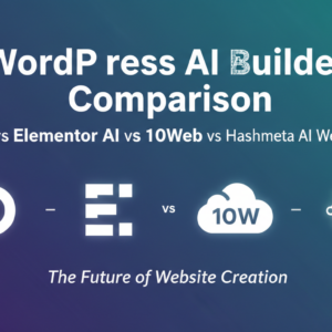 Blog banner for 'WordPress AI Builder Comparison' featuring Divi AI, Elementor AI, 10Web, and Hashmeta AI logos.