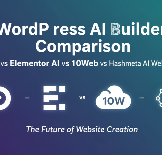 Blog banner for 'WordPress AI Builder Comparison' featuring Divi AI, Elementor AI, 10Web, and Hashmeta AI logos.