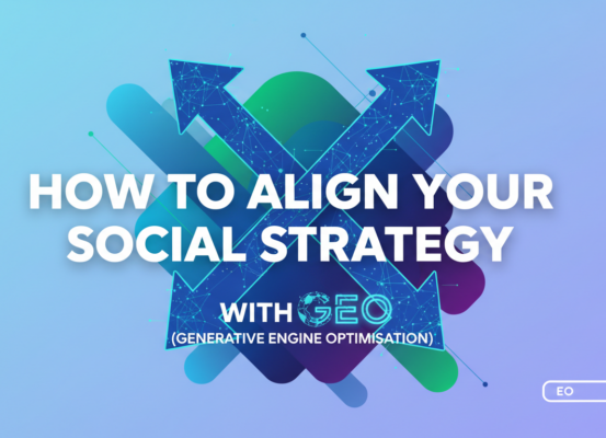 Blog banner titled 'How to Align Your Social Strategy With GEO' with a digital theme.