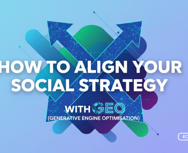 Blog banner titled 'How to Align Your Social Strategy With GEO' with a digital theme.